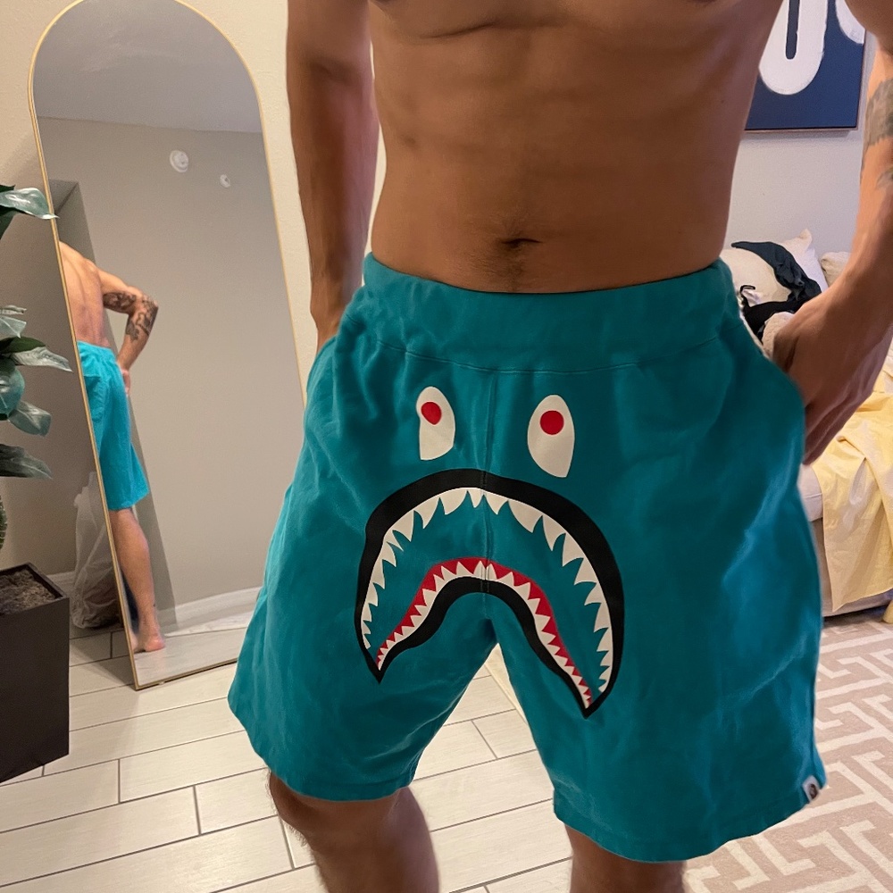 Authentic Bape Solid Shark Beach/Sweat Shorts Blue - image 4